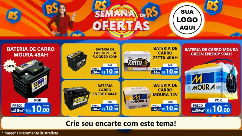 Modelo de TV para TV Horizontal com o tema Semana de Ofertas para Baterias Elétricas