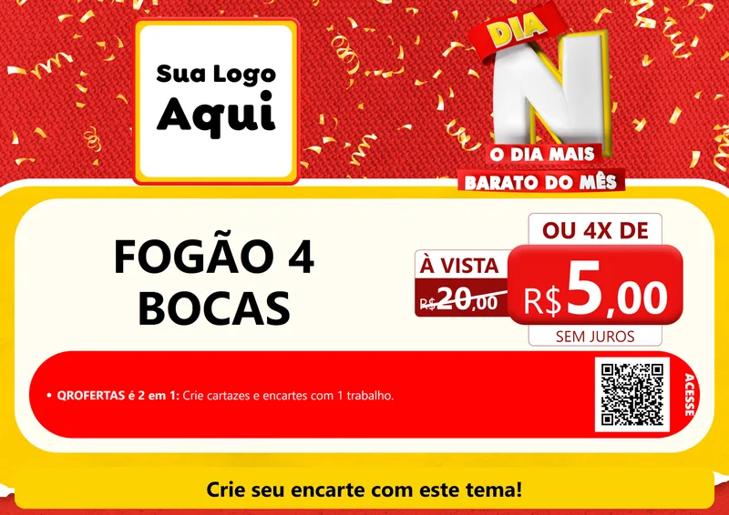Modelo de Cartaz para Cartaz A4 Horizontal com o tema Dia N o Dia Mais Barato do Mês para Móveis e Eletro