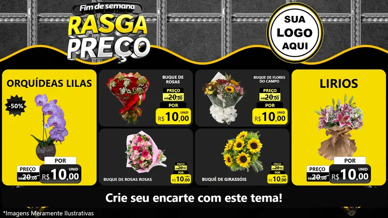 Modelo de TV para TV Horizontal com o tema Fim de Semana Rasga Preço para Floricultura e jardim