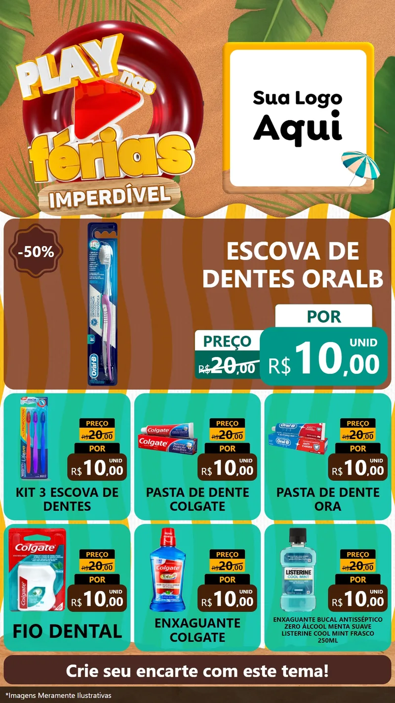 Modelo de Rede Social para Stories com o tema Play Nas Férias Imperdível para Higiene Pessoal