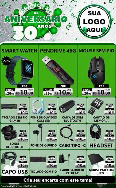 Modelo de Encarte para Encarte Grande com o tema Promoção de Aniversário - 30 Anos para Informática