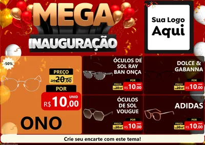 Modelo de Encarte para Encarte A4 Horizontal com o tema Mega Inauguração para Óticas