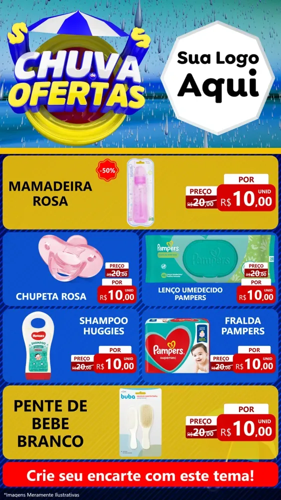Modelo de TV para TV Vertical com o tema Chuva de Ofertas para Bebês