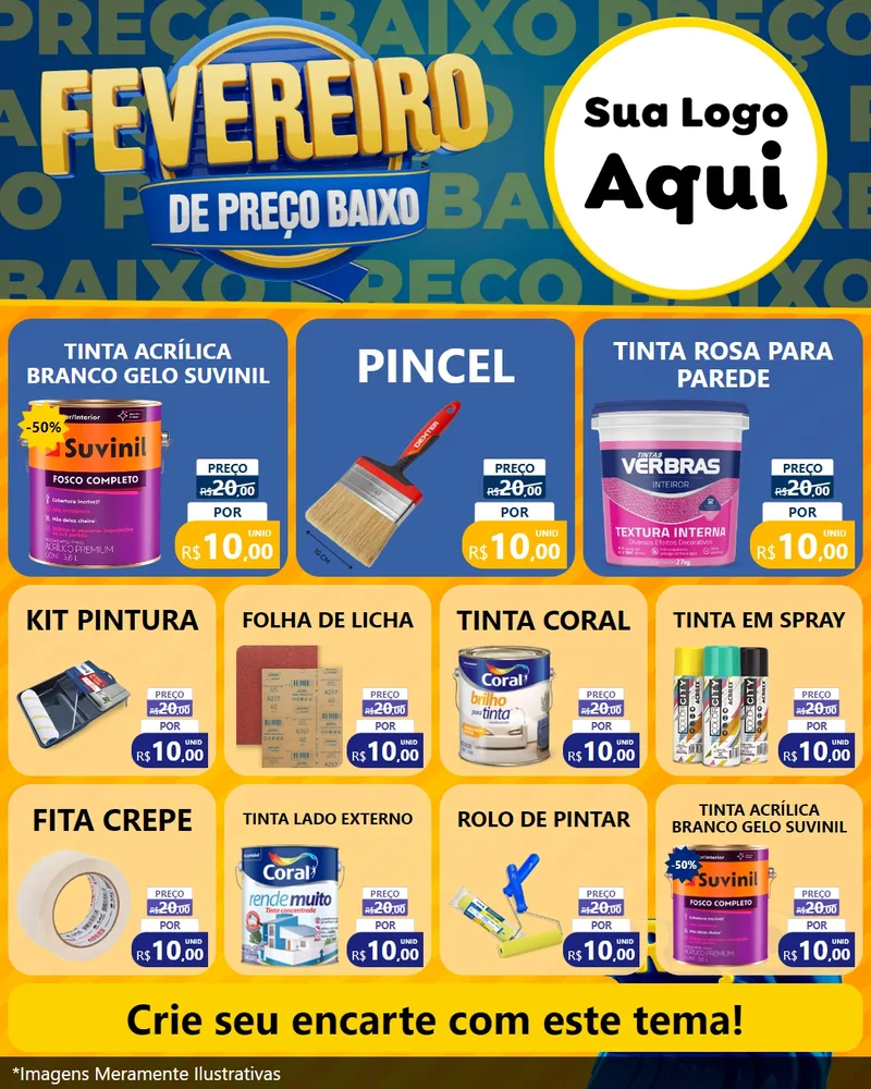 Modelo de Rede Social para Feed Instagram com o tema Fevereiro de Preço Baixo para Tintas e Ferramentas