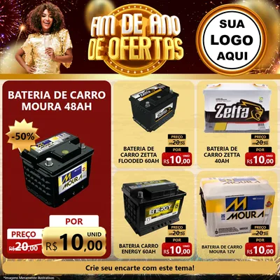 Modelo de Rede Social para Feed Facebook com o tema Fim de Ano de Ofertas para Baterias Elétricas