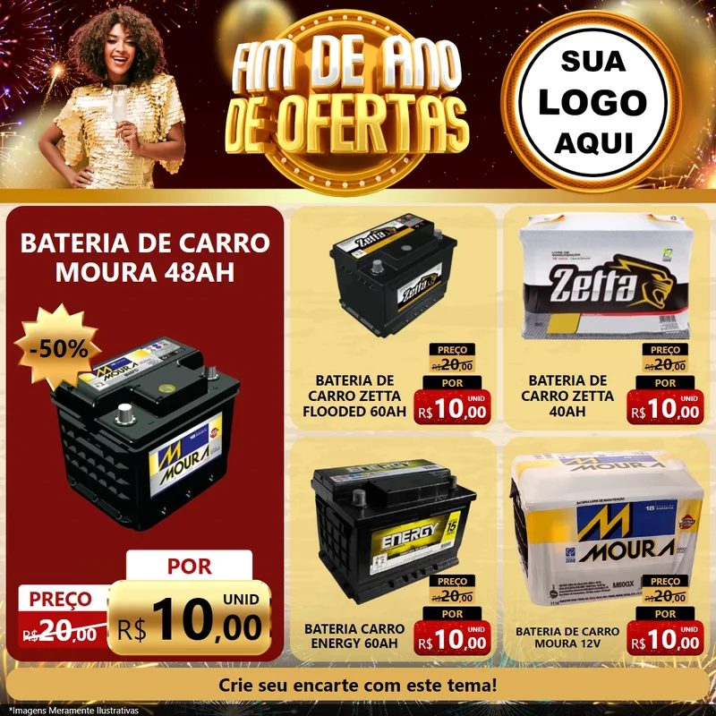 Modelo de Rede Social para Feed Facebook com o tema Fim de Ano de Ofertas para Baterias Elétricas