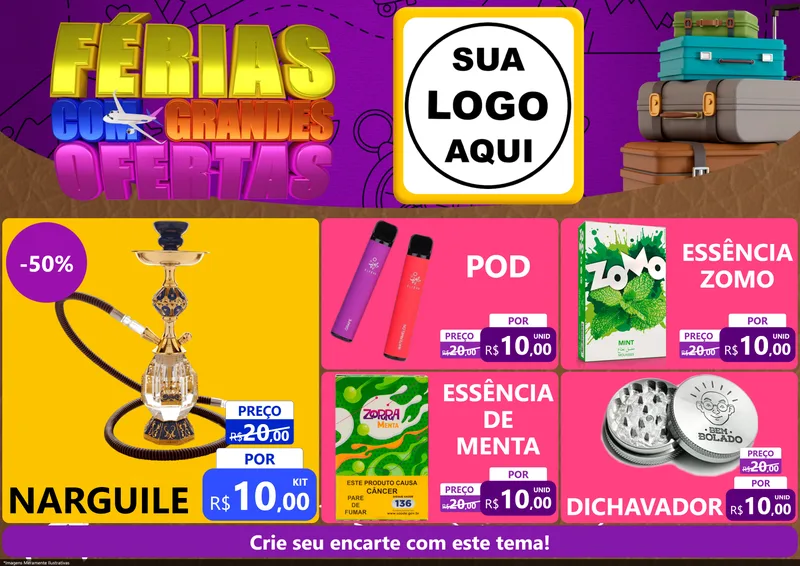 Modelo de Encarte para Encarte A4 Horizontal com o tema Férias com Grandes Ofertas para Tabacaria