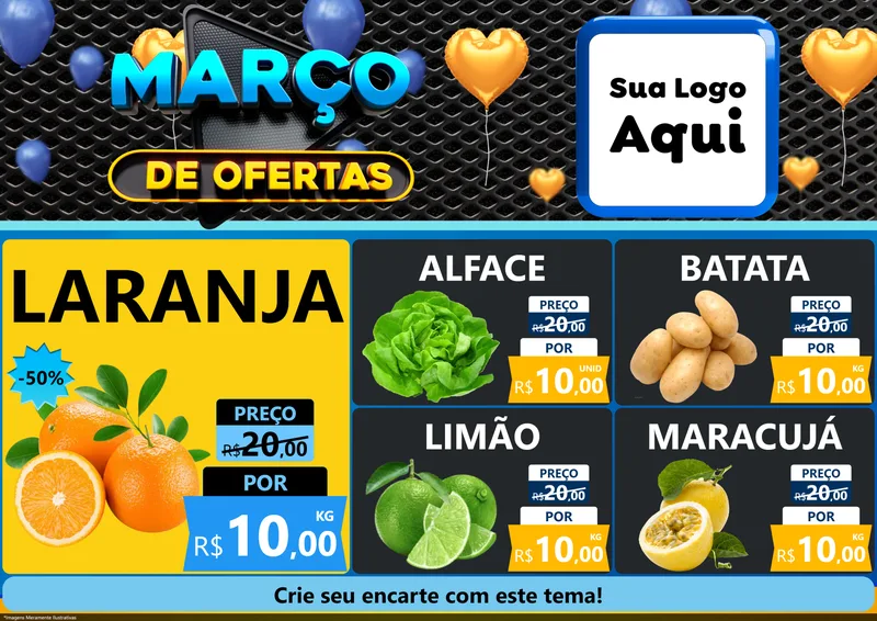 Modelo de Encarte para Encarte A4 Horizontal com o tema Março de Ofertas para Hortifrúti
