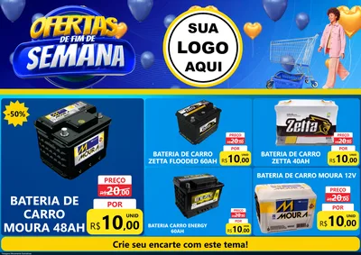 Modelo de Encarte para Encarte A4 Horizontal com o tema Ofertas de Fim de Semana para Baterias Elétricas