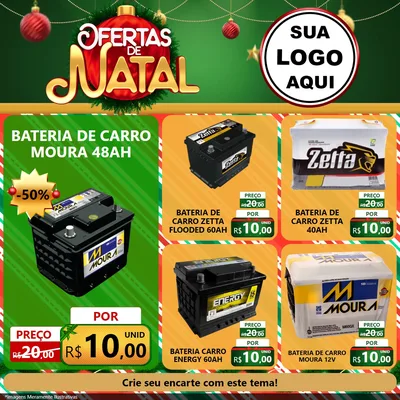 Modelo de Rede Social para Feed Facebook com o tema Ofertas de Natal para Baterias Elétricas