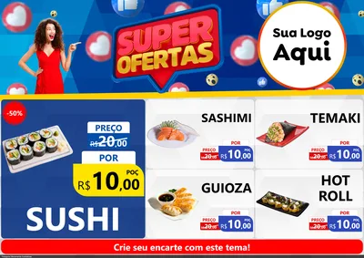 Modelo de Encarte para Encarte A4 Horizontal com o tema Super Ofertas para Comida japonesa