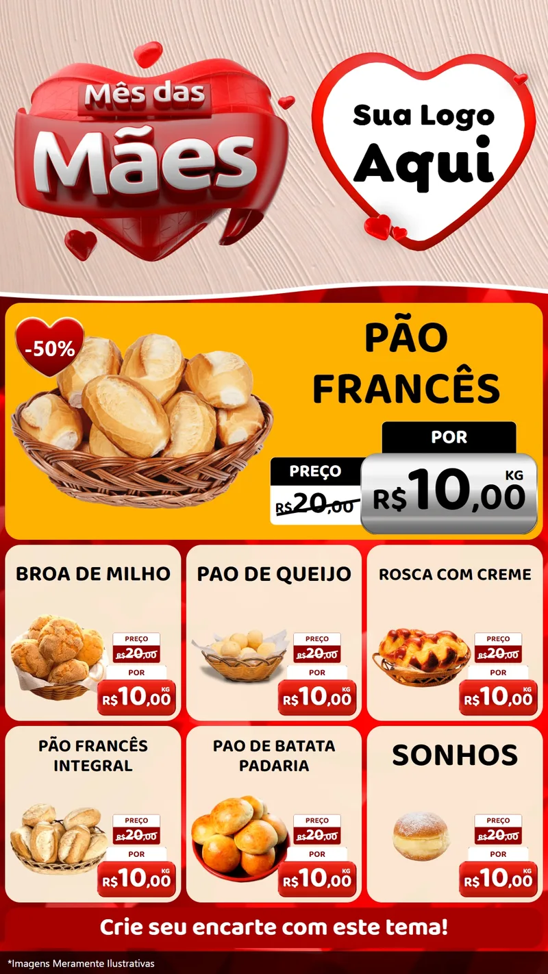 Modelo de Rede Social para Stories com o tema Mês das Mães para Padaria