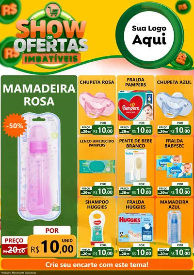Modelo de Encarte para Encarte A4 Vertical com o tema Show de Ofertas Imbatíveis para Bebês