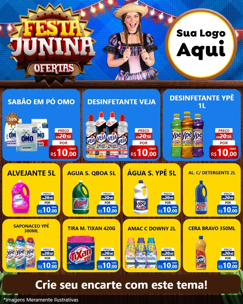 Modelo de Rede Social para Feed Instagram com o tema Festa Junina Ofertas para Produtos de Limpeza