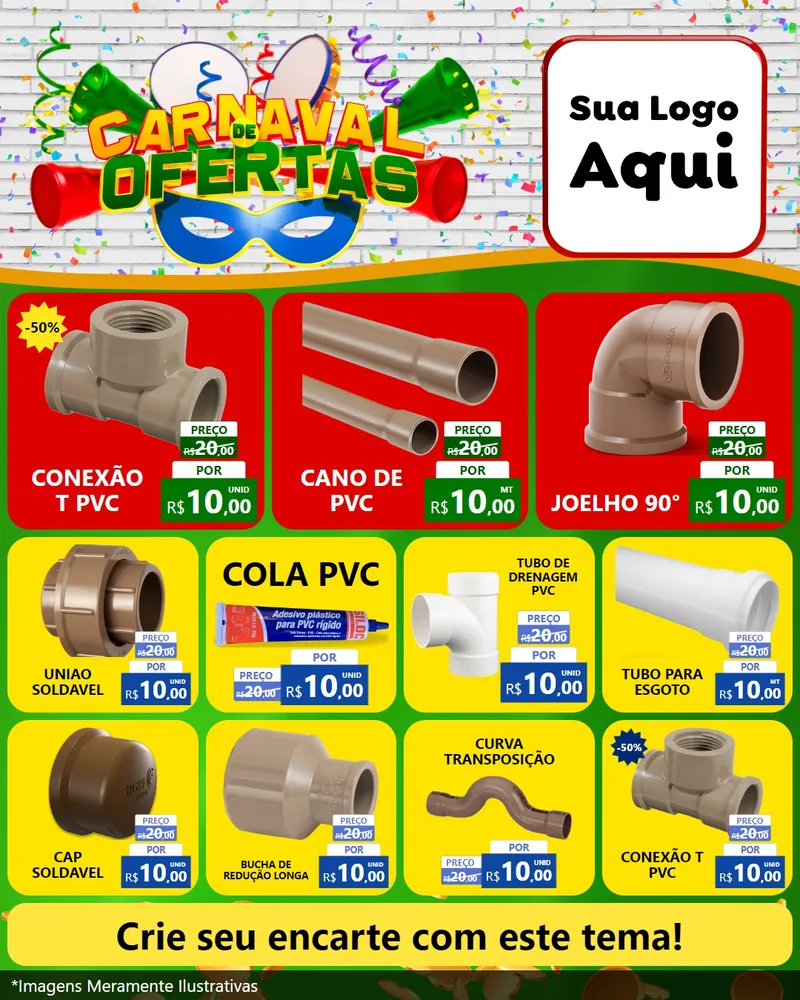 Modelo de Rede Social para Feed Instagram com o tema Carnaval de Ofertas para Tubos e conexões