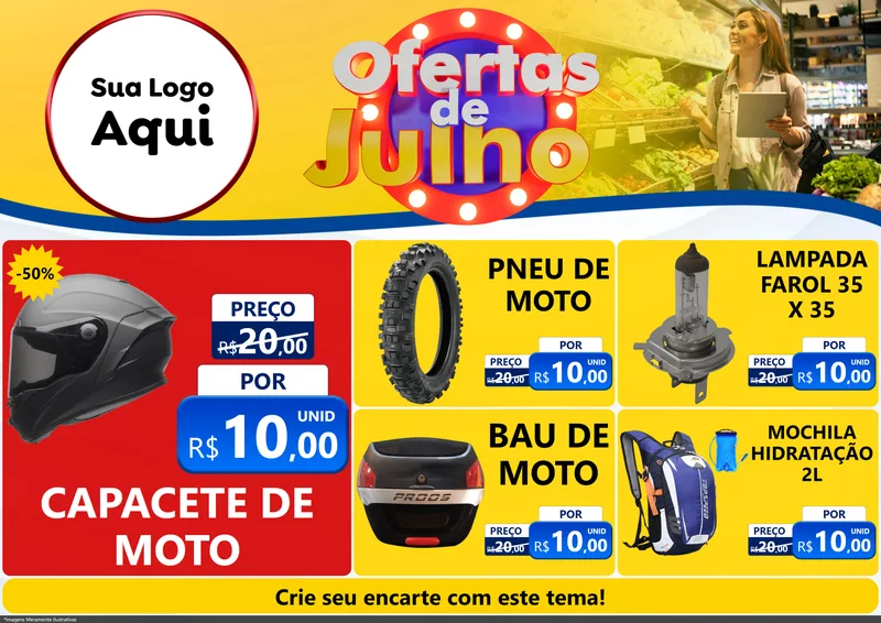Modelo de Encarte para Encarte A4 Horizontal com o tema Ofertas de Julho para Moto peças