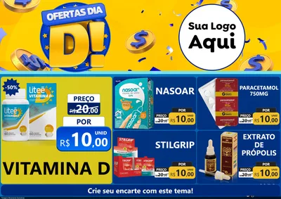 Modelo de Encarte para Encarte A4 Horizontal com o tema Ofertas Dia D para Farmácia
