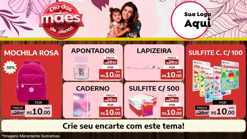 Modelo de TV para TV Horizontal com o tema Dia Das Mães De Ofertas para Papelaria