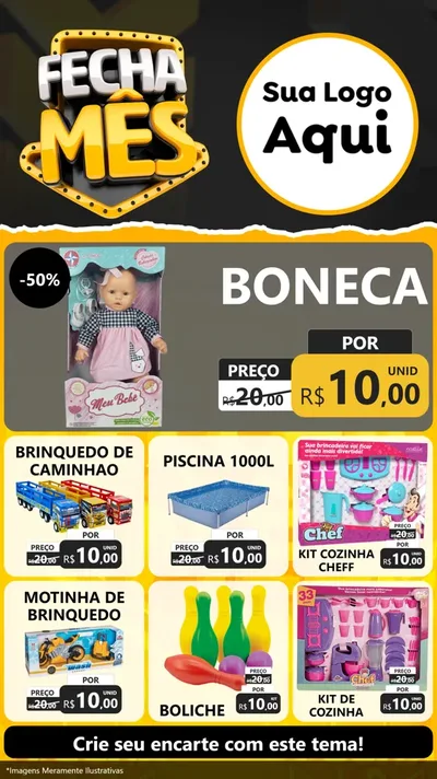 Modelo de Rede Social para Stories com o tema Fecha Mês para Brinquedos