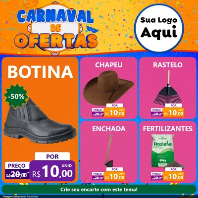 Modelo de Rede Social para Feed Facebook com o tema Carnaval de Ofertas para Agropecuária