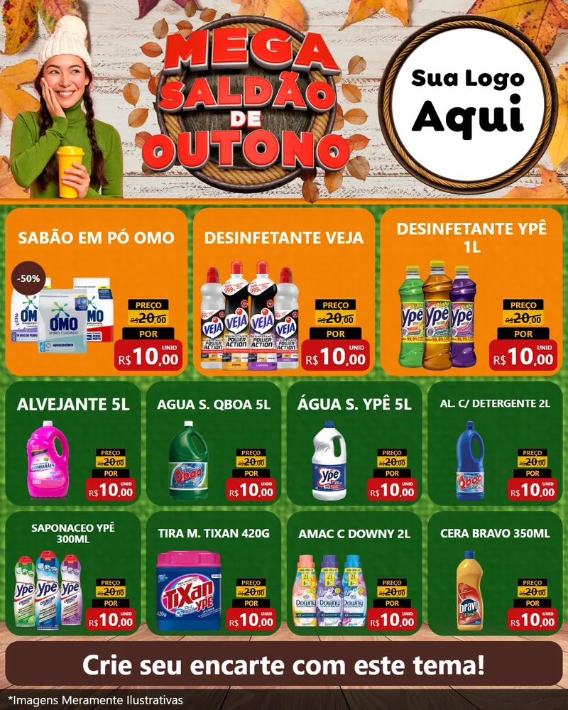 Modelo de Rede Social para Feed Instagram com o tema Mega Saldão de Outono para Produtos de Limpeza