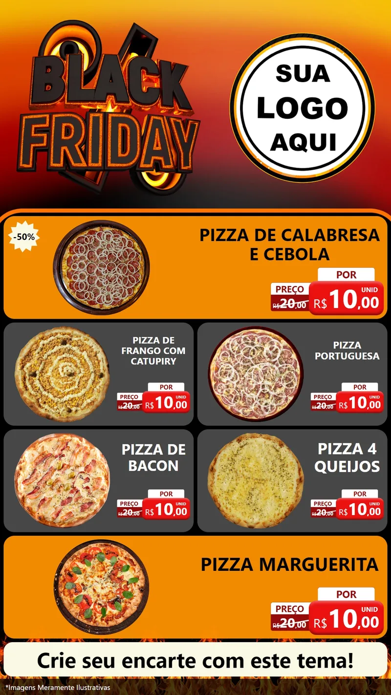 Modelo de TV para TV Vertical com o tema Black Friday para Pizzaria