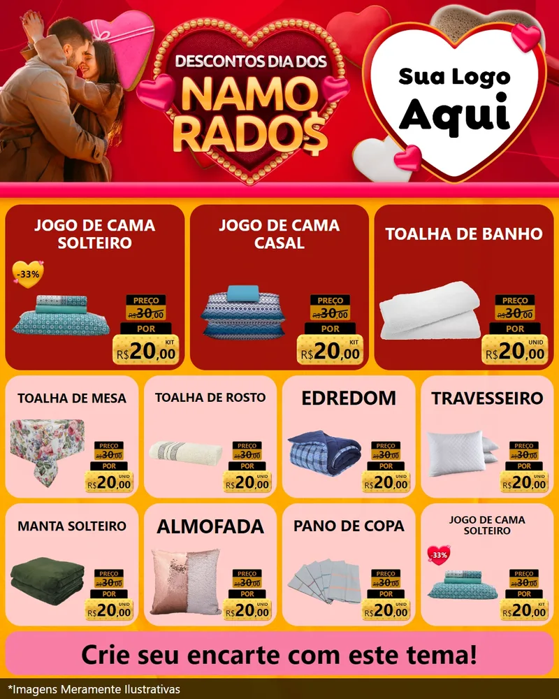 Modelo de Rede Social para Feed Instagram com o tema Descontos Dia dos Namorados para Cama, Mesa e Banho