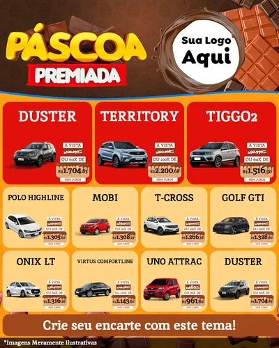 Modelo de Rede Social para Feed Instagram com o tema Páscoa Premiada para Concessionaria de Carros