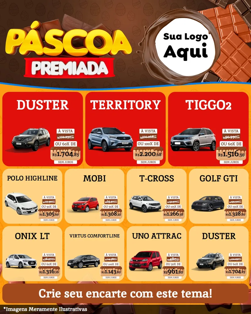 Modelo de Rede Social para Feed Instagram com o tema Páscoa Premiada para Concessionaria de Carros