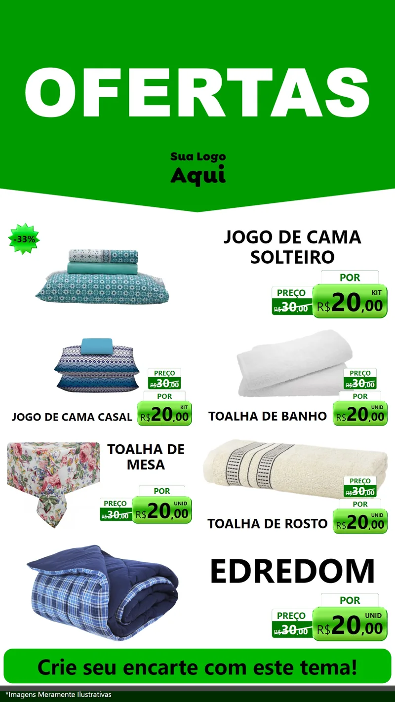 Modelo de TV para TV Vertical com o tema Ofertas Verde Cartaz para Cama, Mesa e Banho