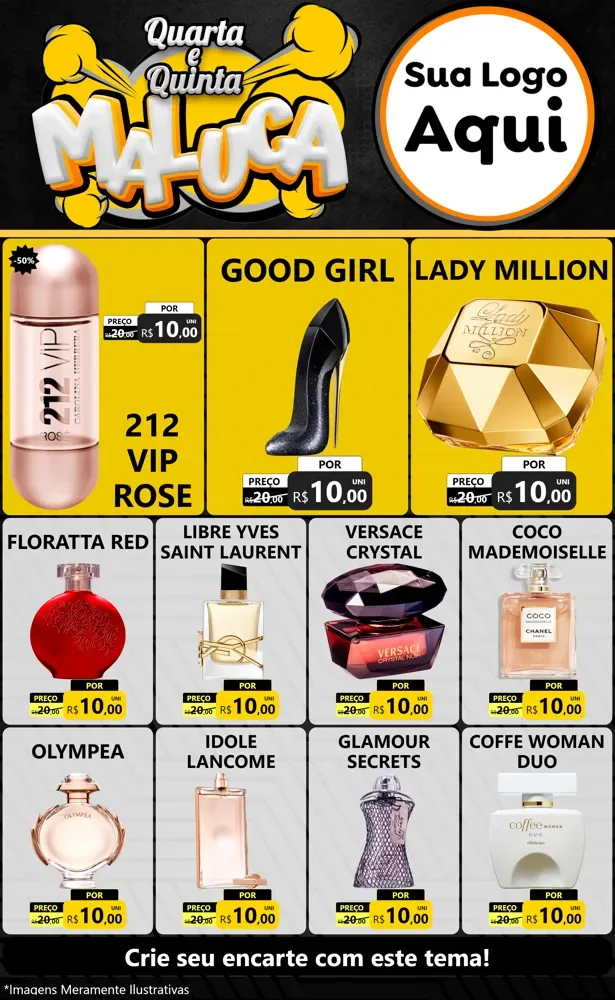 Modelo de Encarte para Encarte Grande com o tema Quarta e Quinta Maluca para Perfumes