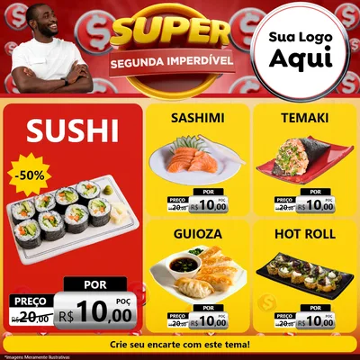 Modelo de Rede Social para Feed Facebook com o tema Super Segunda Imperdível para Comida japonesa