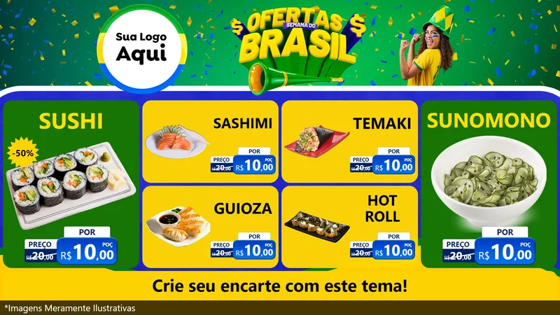 Modelo de TV para TV Horizontal com o tema Ofertas Semana do Brasil para Comida japonesa