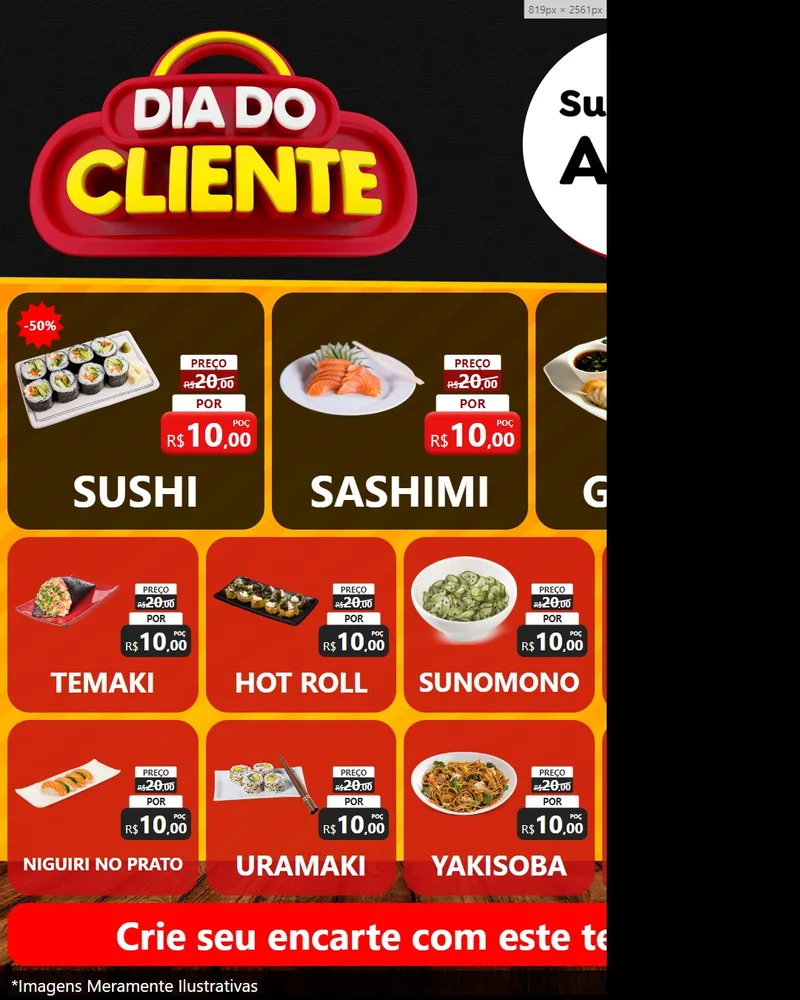 Modelo de Rede Social para Feed Instagram com o tema Dia do Cliente para Comida japonesa