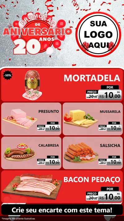 Modelo de TV para TV Vertical com o tema Promoção de Aniversário - 20 Anos para Frios e Laticínios
