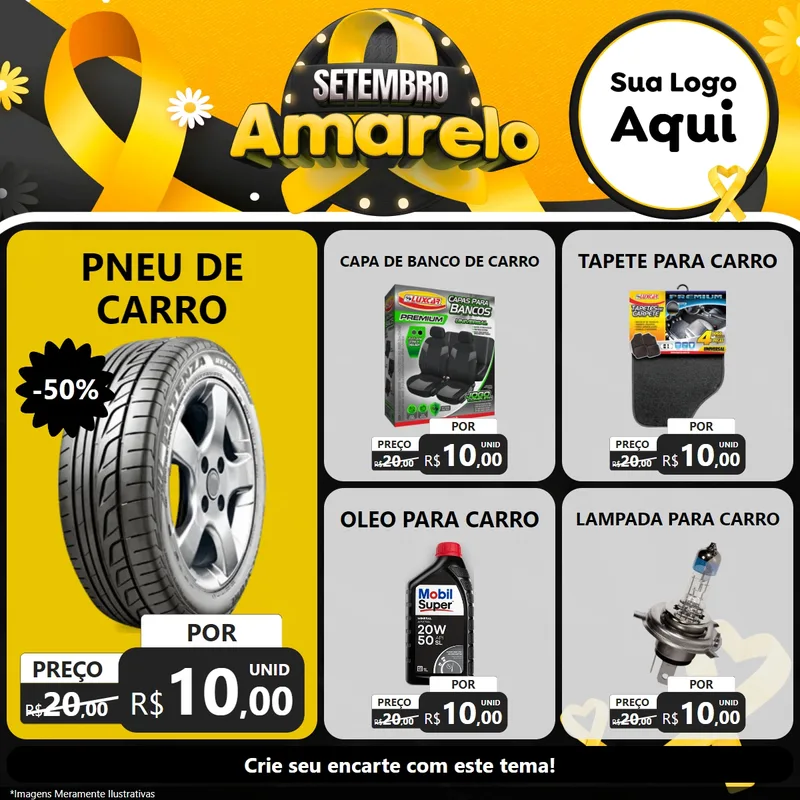 Modelo de Rede Social para Feed Facebook com o tema Setembro Amarelo para Auto peças