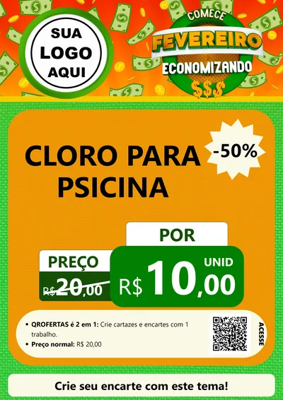 Modelo de Cartaz para Cartaz A4 Vertical com o tema Comece Fevereiro Economizando para Produtos para Piscina