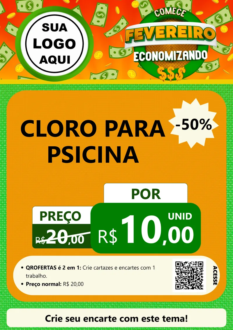 Modelo de Cartaz para Cartaz A4 Vertical com o tema Comece Fevereiro Economizando para Produtos para Piscina