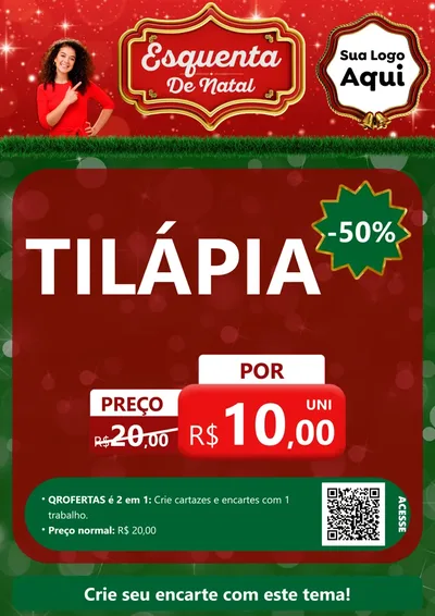 Modelo de Cartaz para Cartaz A4 Vertical com o tema Esquenta de Natal para Peixaria