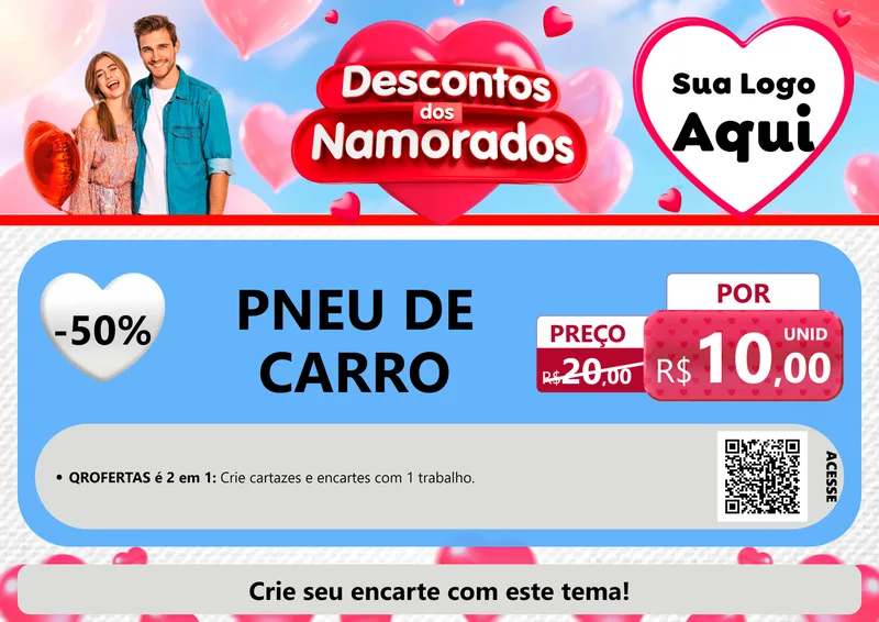 Modelo de Cartaz para Cartaz A4 Horizontal com o tema Descontos dos Namorados para Auto peças