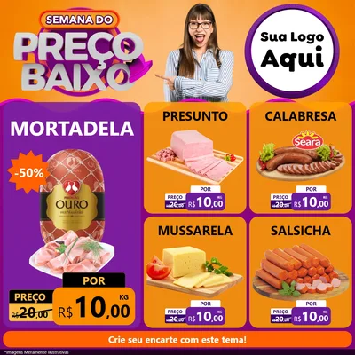 Modelo de Rede Social para Feed Facebook com o tema Semana do Preço Baixo para Frios e Laticínios