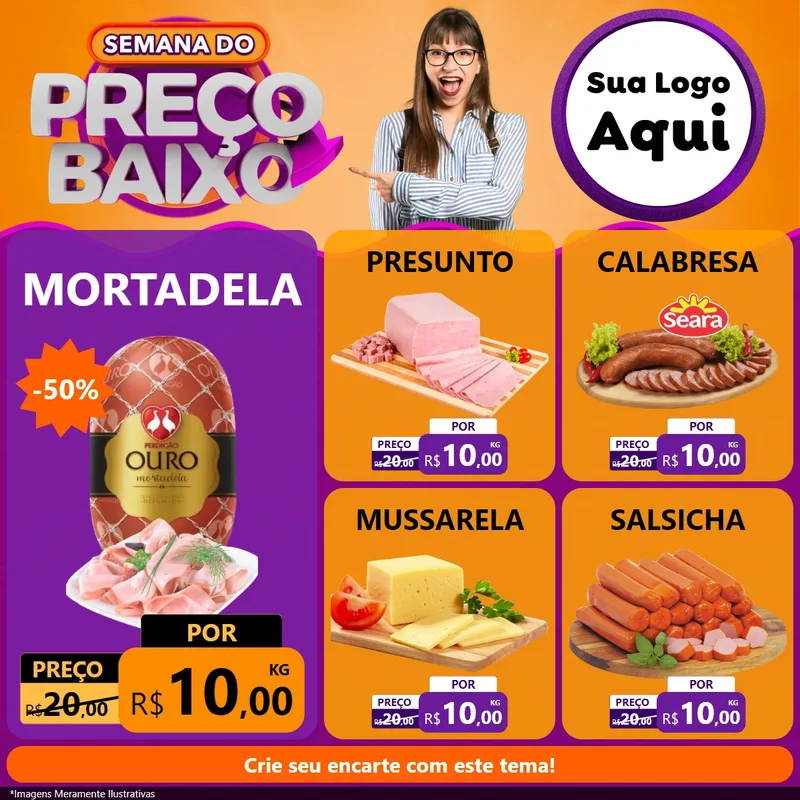 Modelo de Rede Social para Feed Facebook com o tema Semana do Preço Baixo para Frios e Laticínios
