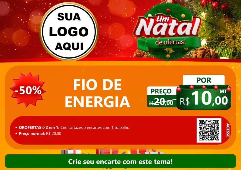 Modelo de Cartaz para Cartaz A4 Horizontal com o tema Um Natal de Ofertas para Materiais Elétricos