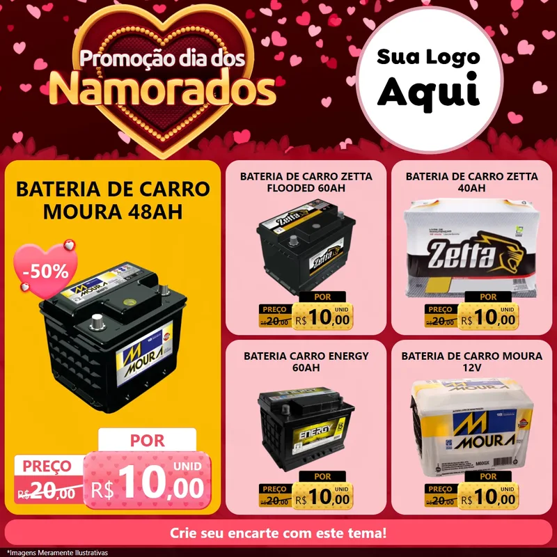 Modelo de Rede Social para Feed Facebook com o tema Promoção Dia Dos Namorados para Baterias Elétricas