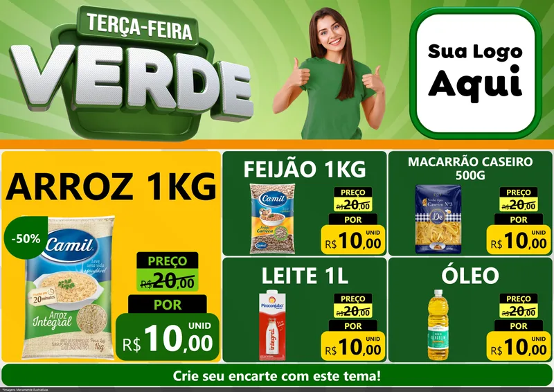 Modelo de Encarte para Encarte A4 Horizontal com o tema Terça - Feira Verde para Supermercado