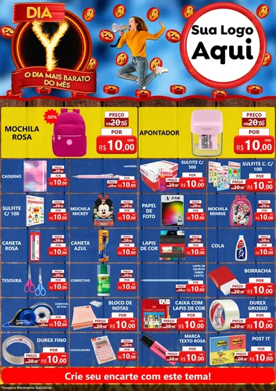 Modelo de Encarte para Encarte A4 Vertical com o tema Dia Y - O Dia Mais Barato Do Mês para Papelaria