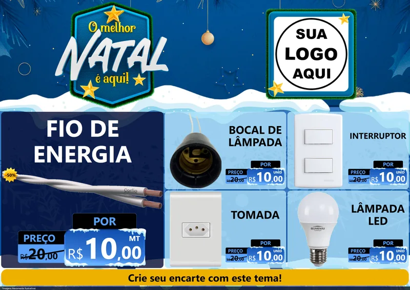Modelo de Encarte para Encarte A4 Horizontal com o tema O Melhor Natal É Aqui! para Materiais Elétricos