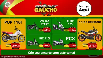 Modelo de TV para TV Horizontal com o tema Especial Dia do Gaúcho para Concessionaria de Motos