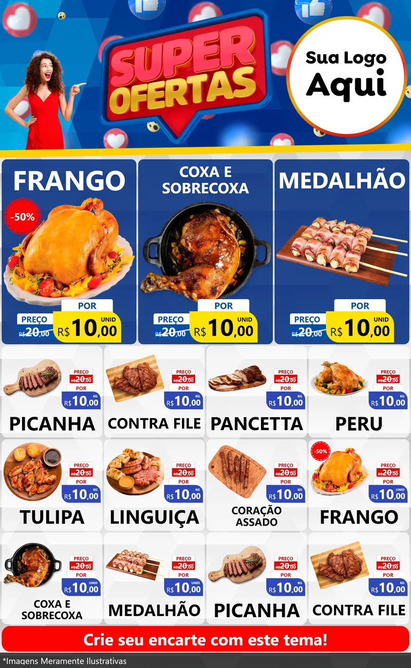 Modelo de Encarte para Encarte Grande com o tema Super Ofertas para Assados