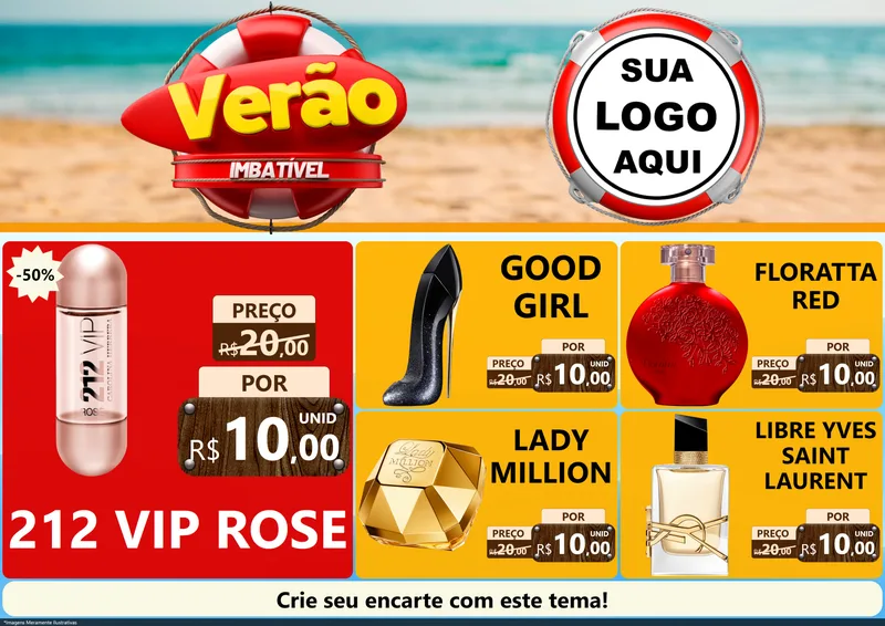 Modelo de Encarte para Encarte A4 Horizontal com o tema Verão Imbatível para Perfumes